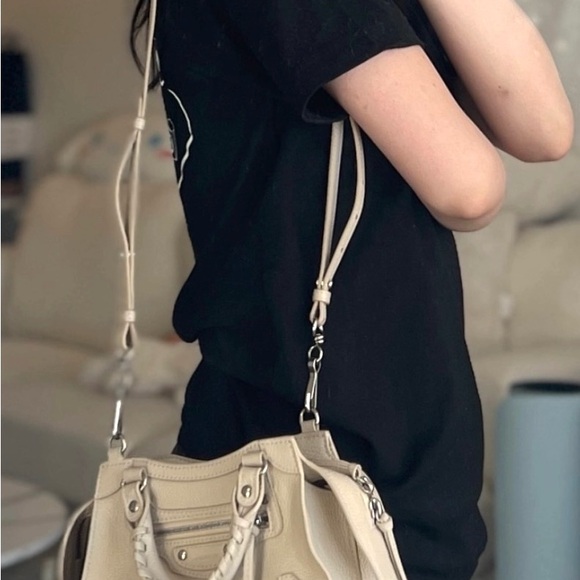 Auth LIKE NEW Balenciaga Neo mini Cream calfskin Leather Handbag 2 way strap - Picture 10 of 14